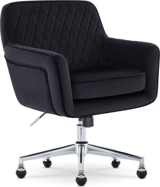 Angle. Serta - Modern Office Chair in Diamond-Tufted Design Vanity Chair with Foam Filled Cushion Gold Base Reclining Swivel Fabric - Black.