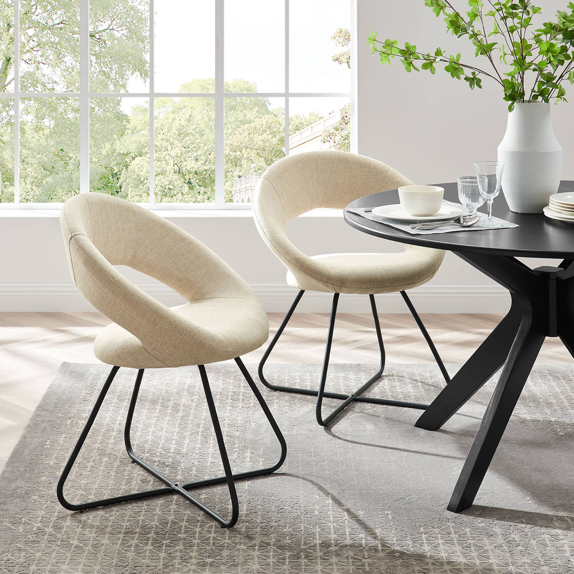 Front. Modway - Nouvelle Upholstered Fabric Dining Chair Set of 2 by Modway - Black Beige.