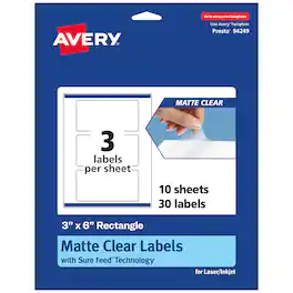 Avery - Matte Rectangle Labels, 3" x 6", 30 Total - Clear