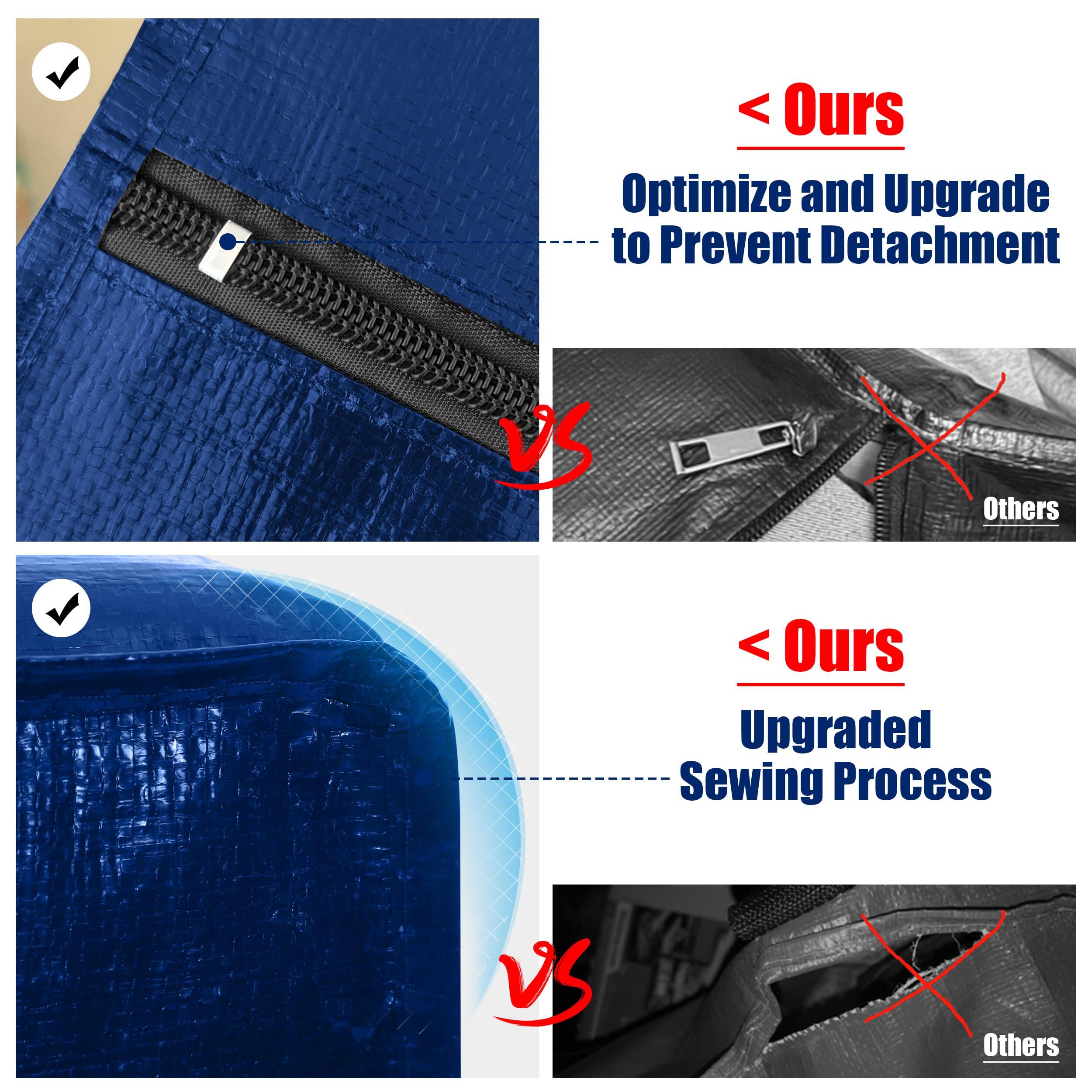 - **Ours**  
  Optimize and Upgrade to Prevent Detachment

- **Others**

- **Ours**  
  Upgraded Sewing Process

- **Others**