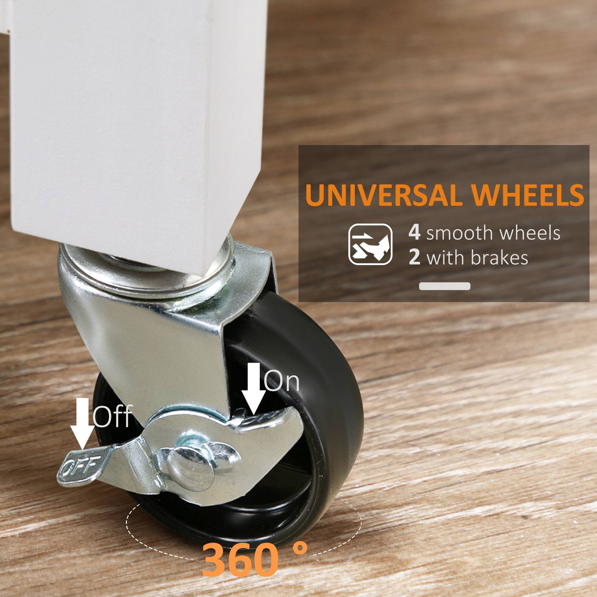 UNIVERSAL WHEELS 4 smooth wheels 2 with brakes Off On 360°