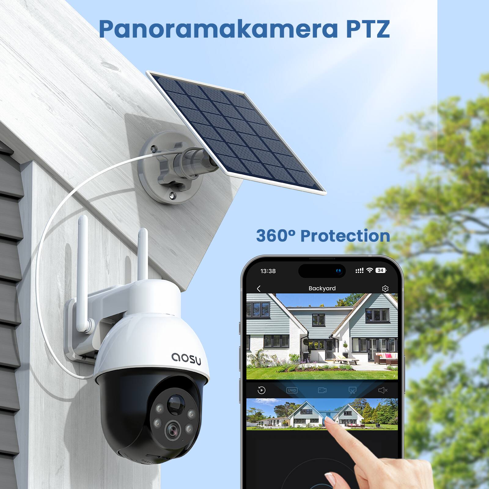AOSU 5MP Solar Security Camera,Wireless Outdoor,360°Surveillance