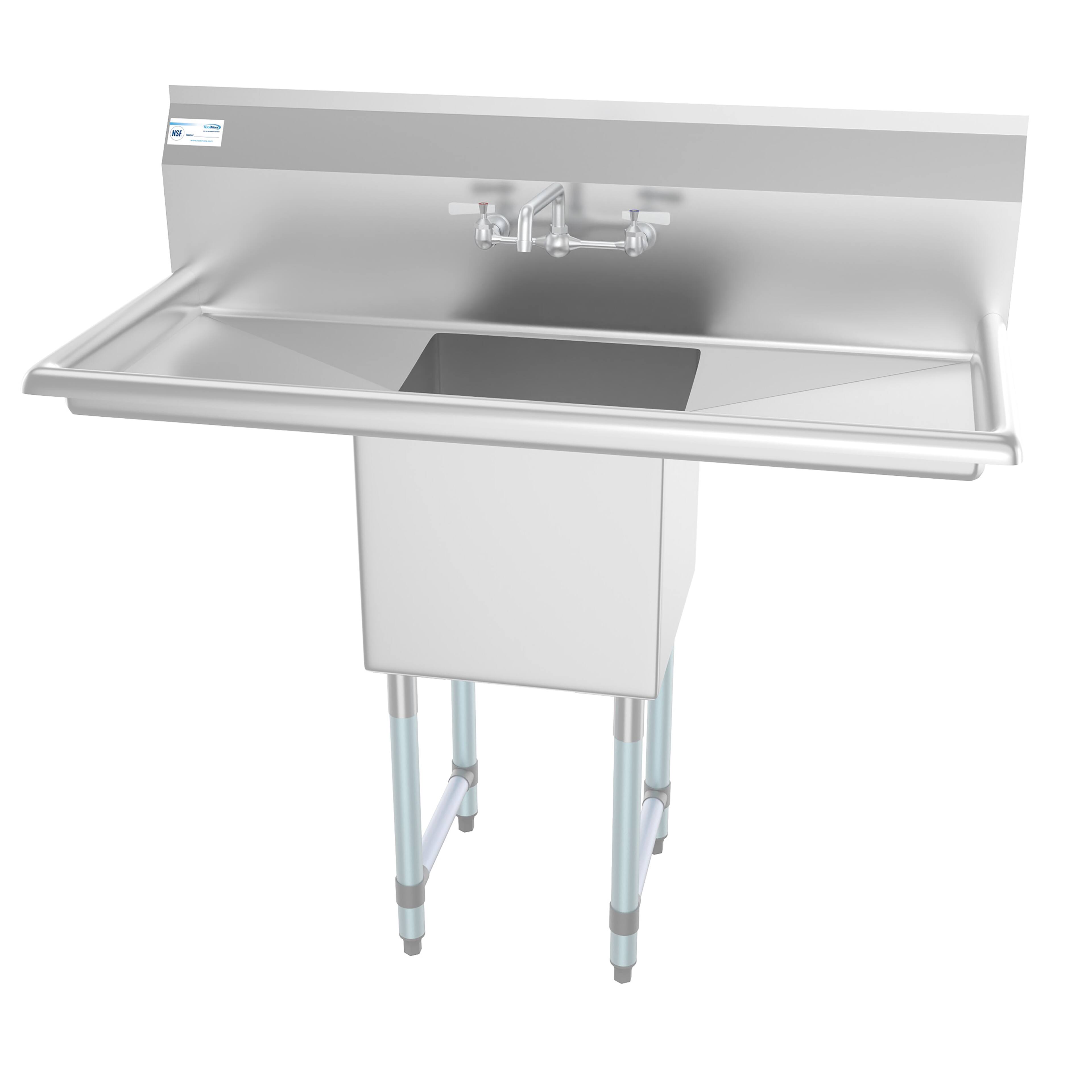 Angle. Koolmore - 45 in. One compartment Stainless Steel  Sink with Drainboards and Faucet, Bowl Size 15"x 15"x 12" - Stainless Steel.