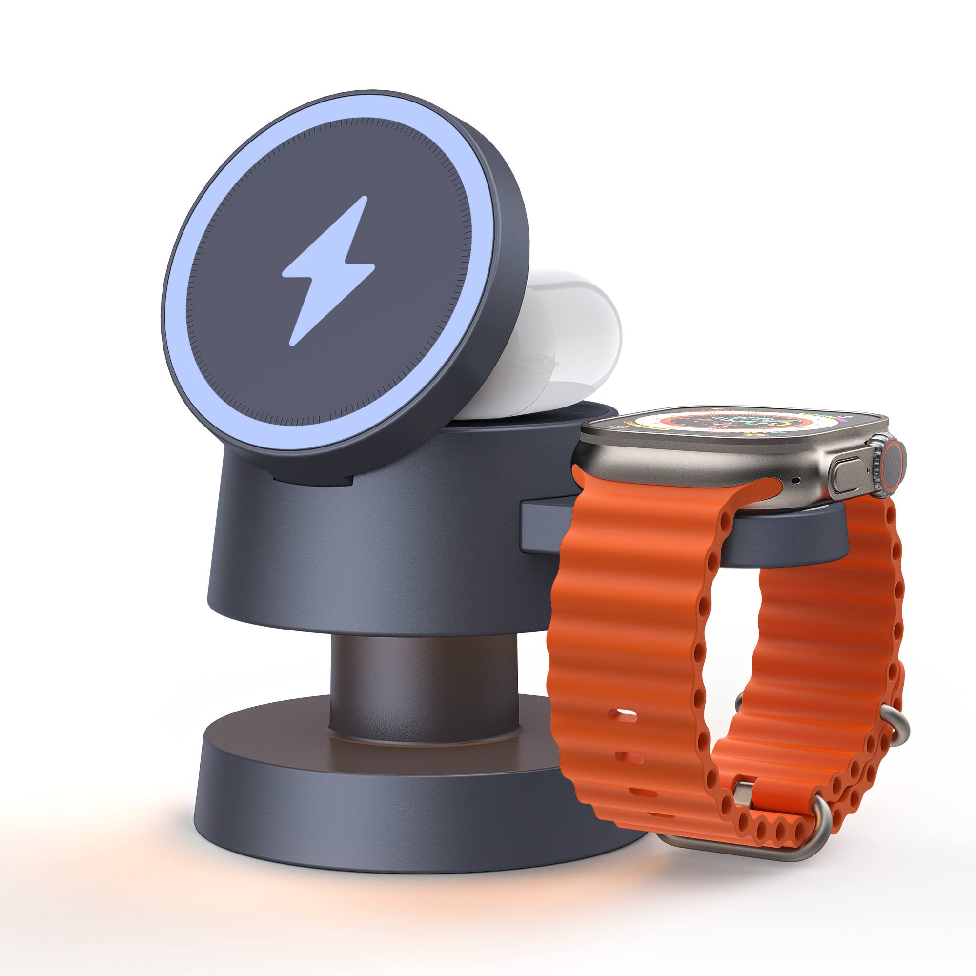 iVANKY - 4 in 1 Wireless Charging Station Cube With Nightlight and Sleek Metal Finish For iPhone, Apple Watch, and AirPods - Black