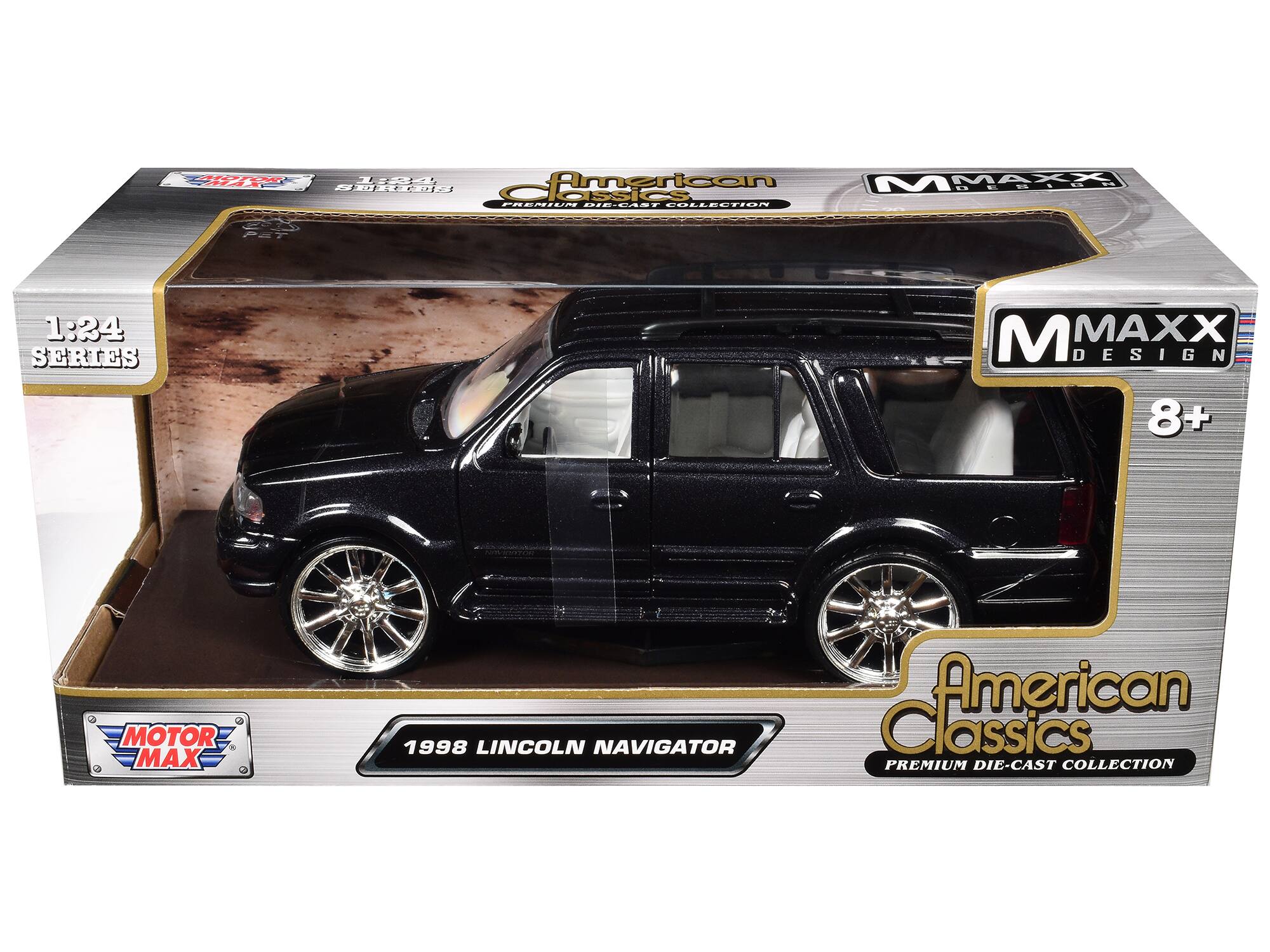 1998 Lincoln Navigator Black Met w/White Interior "Maxx Design" "American Classics" Series 1/24 Model Car by Motormax