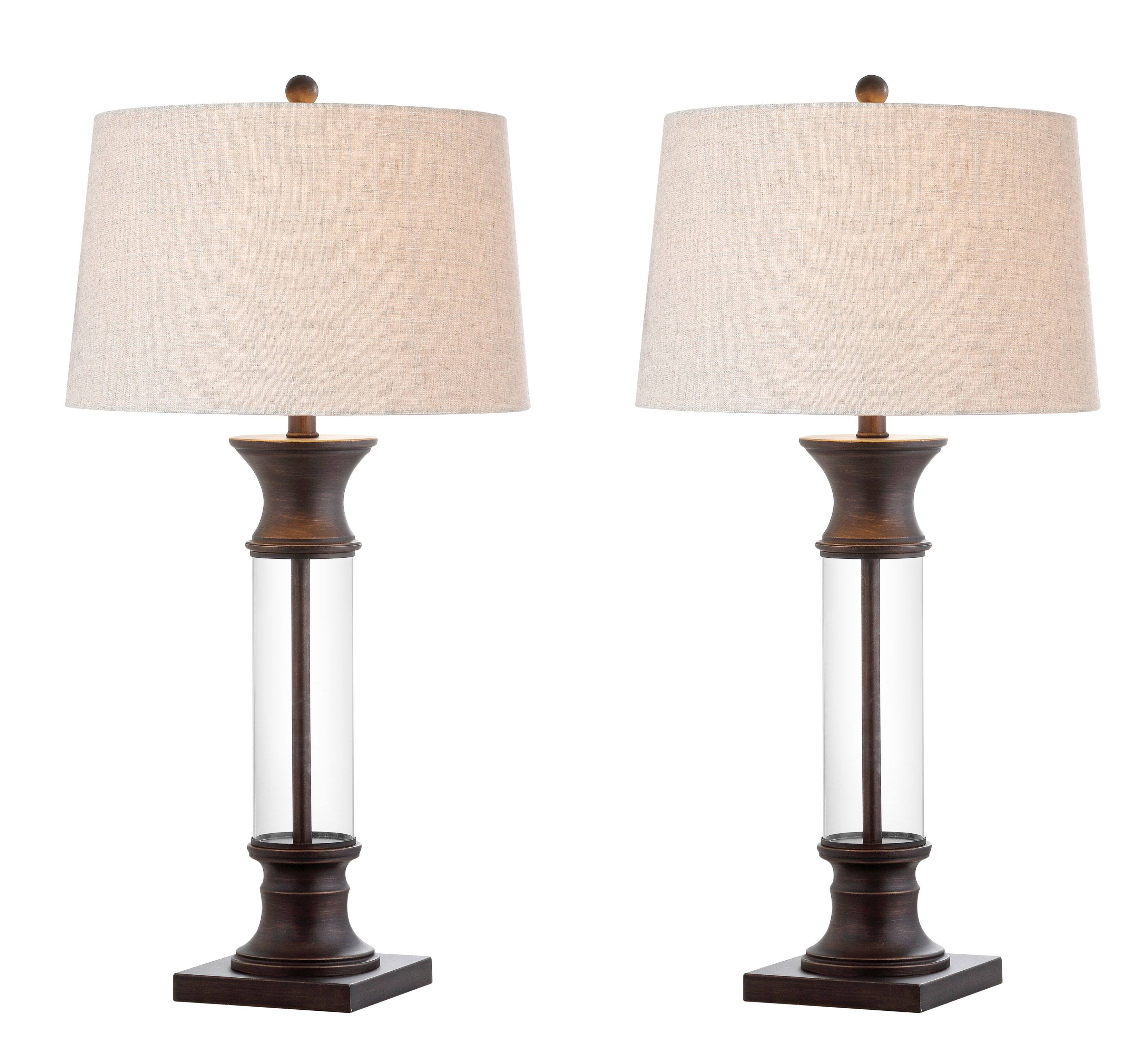 Jonathan Y - Hunter 32" Metal/Glass LED Table Lamp, Bronze (Set of 2) - Bronze/Clear