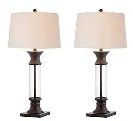 Jonathan Y - Hunter 32" Metal/Glass LED Table Lamp, Bronze (Set of 2) - Bronze/Clear