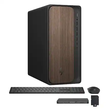 Front. HP - OmniDesk Desktop - Intel Core Ultra 7 265 2025 - 32GB DDR5 Memory - 1TB SSD - Dark Wood.