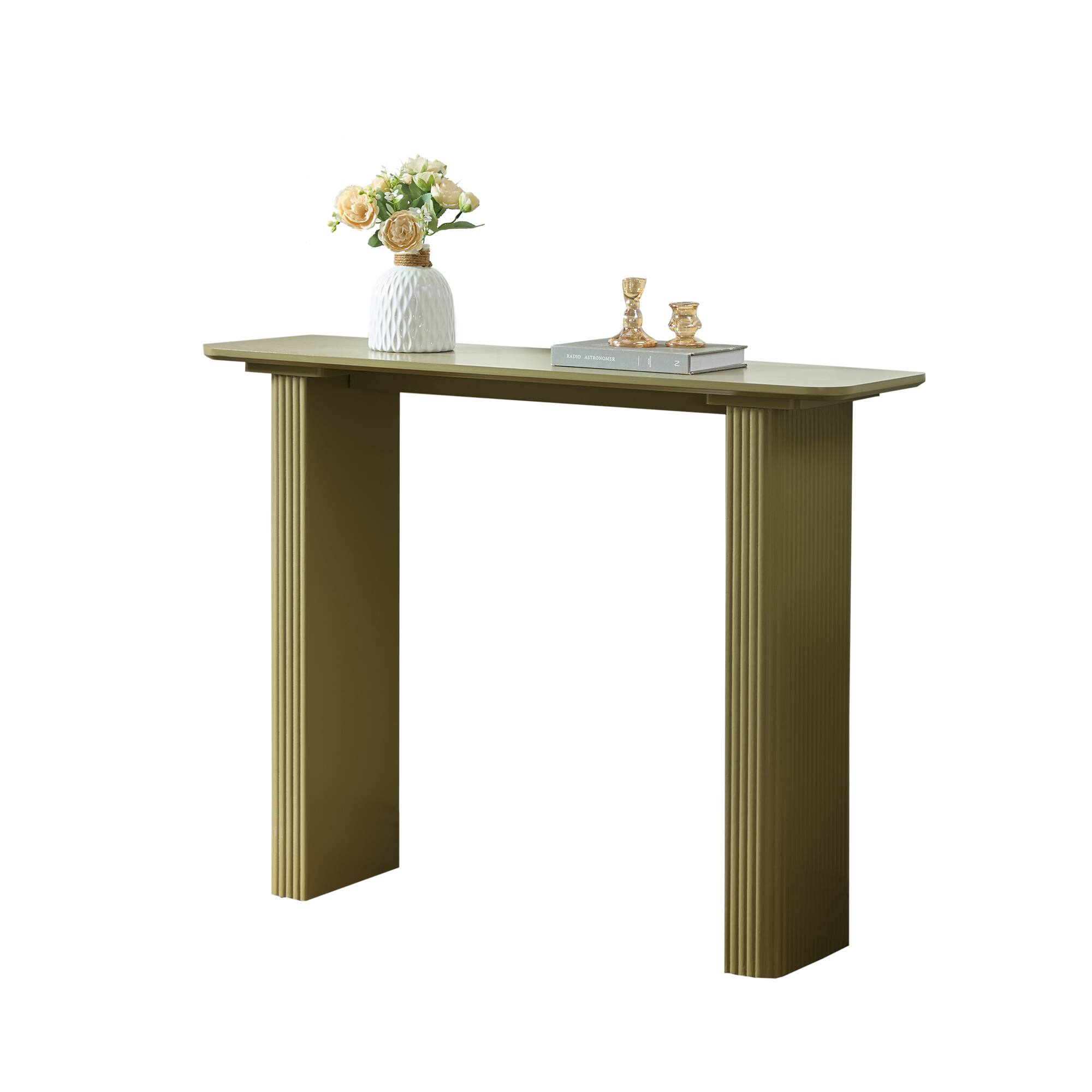 Angle. Kings Brand Furniture - Kings Brand Furniture Modern Fluted Wood Console Table, Narrow Sofa Table, and Entryway Table for Living Room - Lemon Pepper.