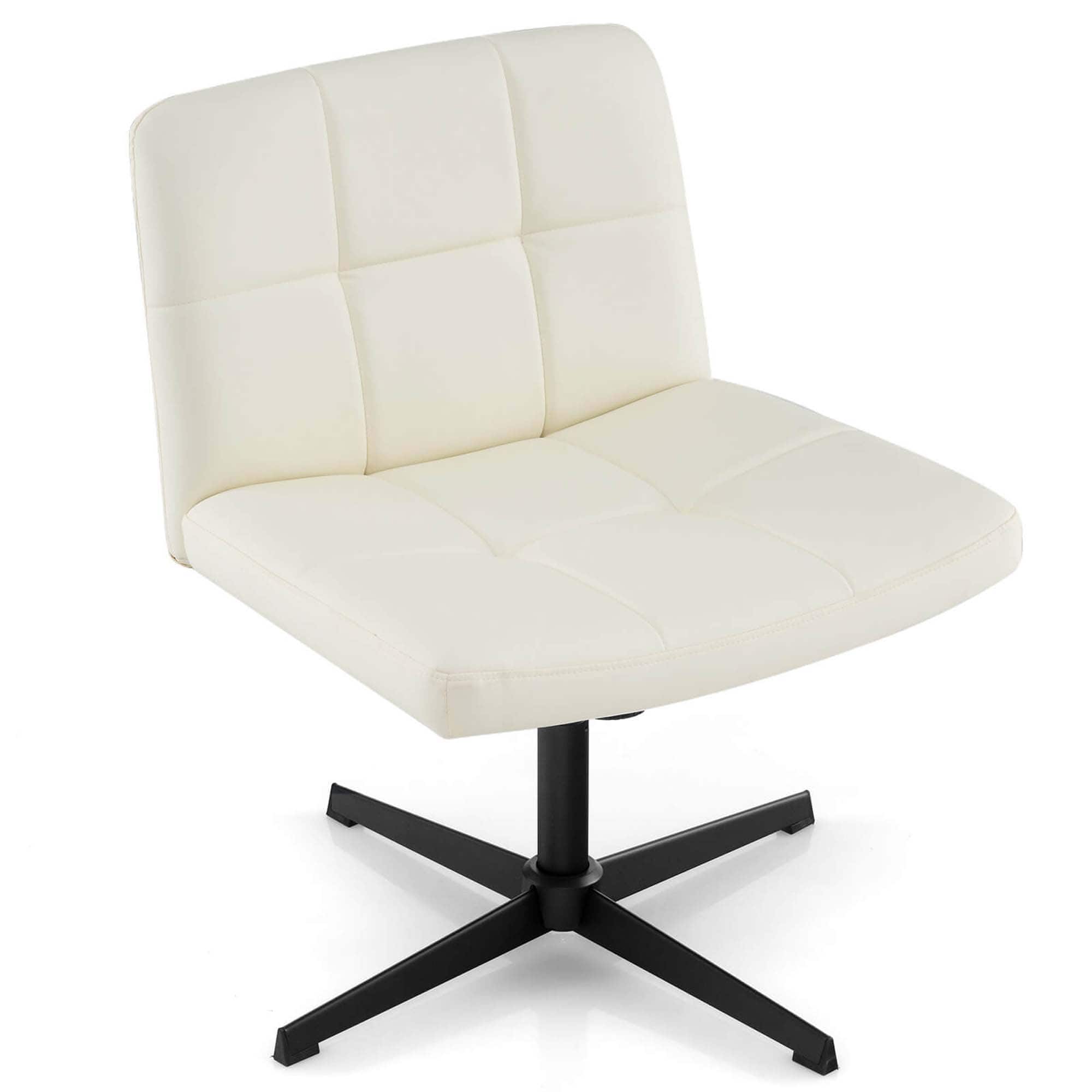 Front. Costway - Costway Criss Cross Chair Cross-legged Office Chair with Oversized U-shaped Seat No Wheels Beige - Beige.