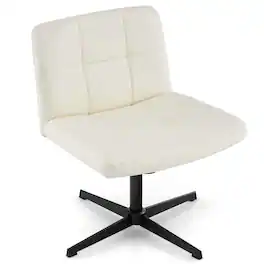 Costway - Criss Cross Chair Cross-legged Office Chair with Oversized U-shaped Seat No Wheels - Beige