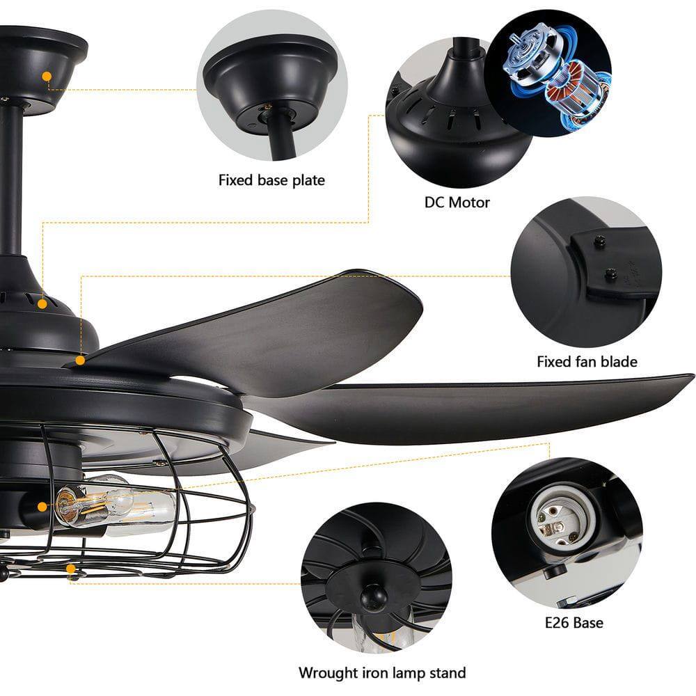 Fixed base plate  
DC Motor  
Fixed fan blade  
E26 Base  
Wrought iron lamp stand