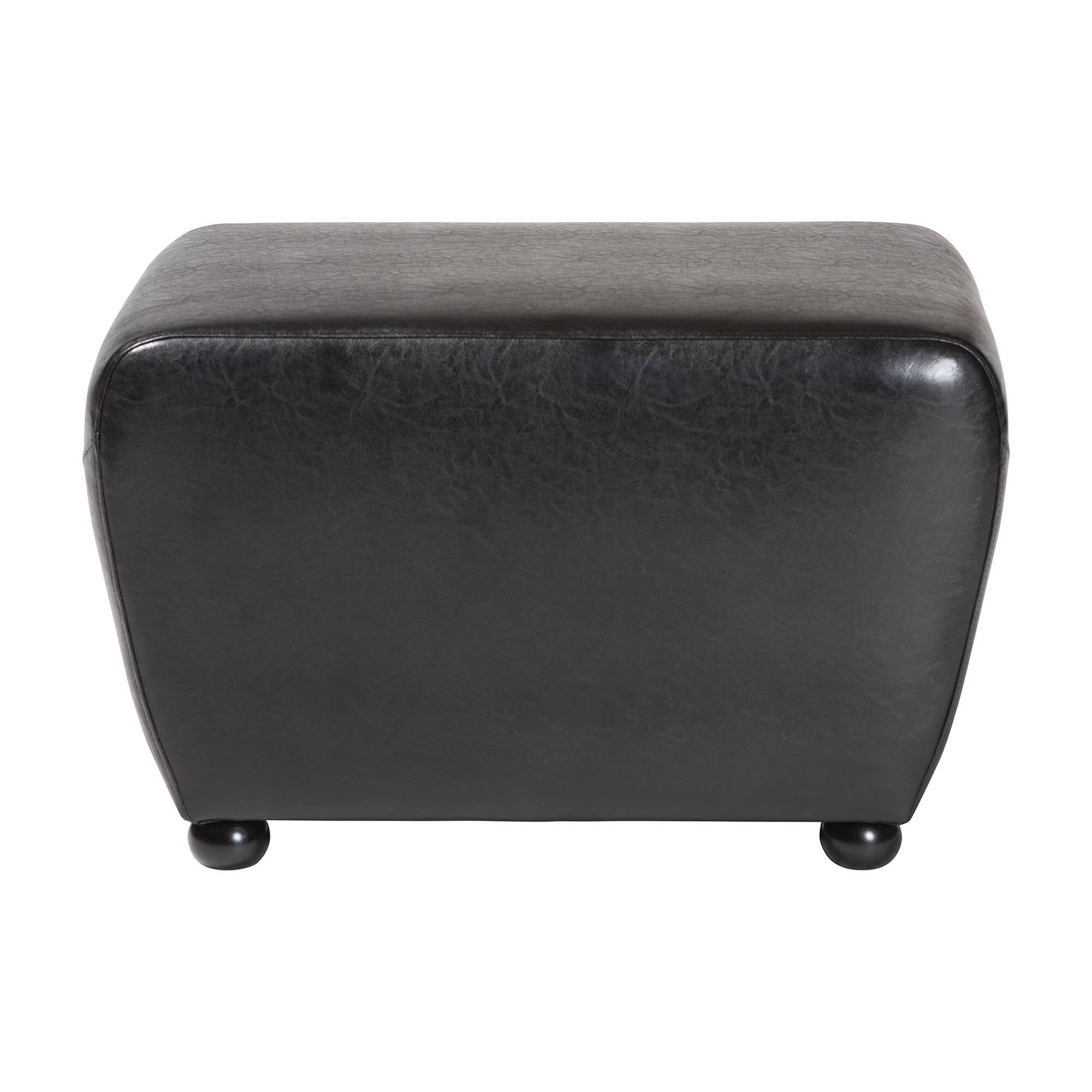 Angle. Baxton Studio - Full Leather Ottoman With Rounded Sides - Black.