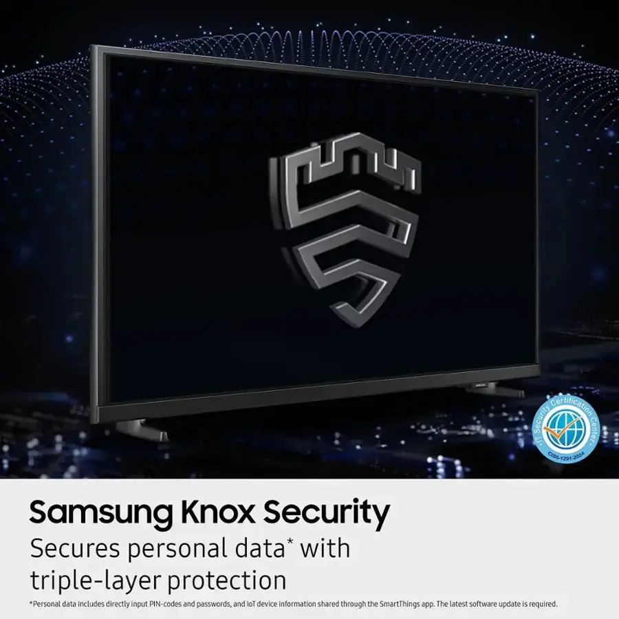Samsung Knox Security is a triple-layer protection system that secures personal data, including PIN codes and passwords, as well as device information shared through the SmartThings app. This security measure is available for Samsung devices and requires the latest software update to be installed.