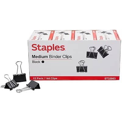 Staples - Medium Binder Clips, 0.63" Capacity, 144 Clips/Pack - Black