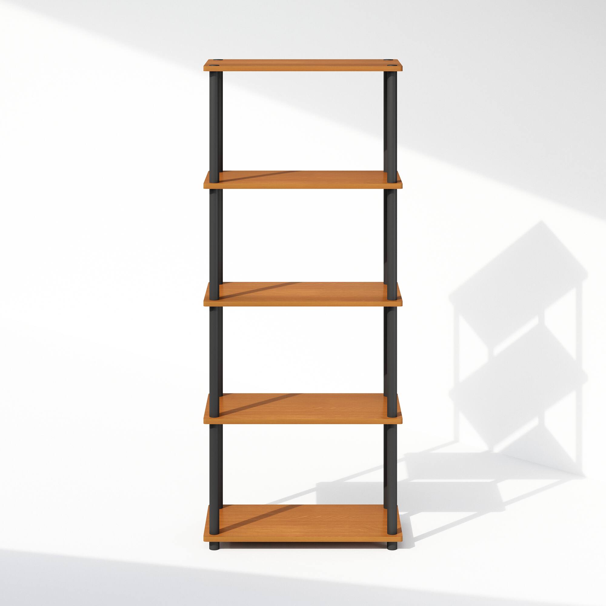 Alt View 1. Furinno - Turn-N-Tube 5-Tier Multipurpose Compact Display Rack, Shelving Unit, Bookcase - Light Cherry/Black.