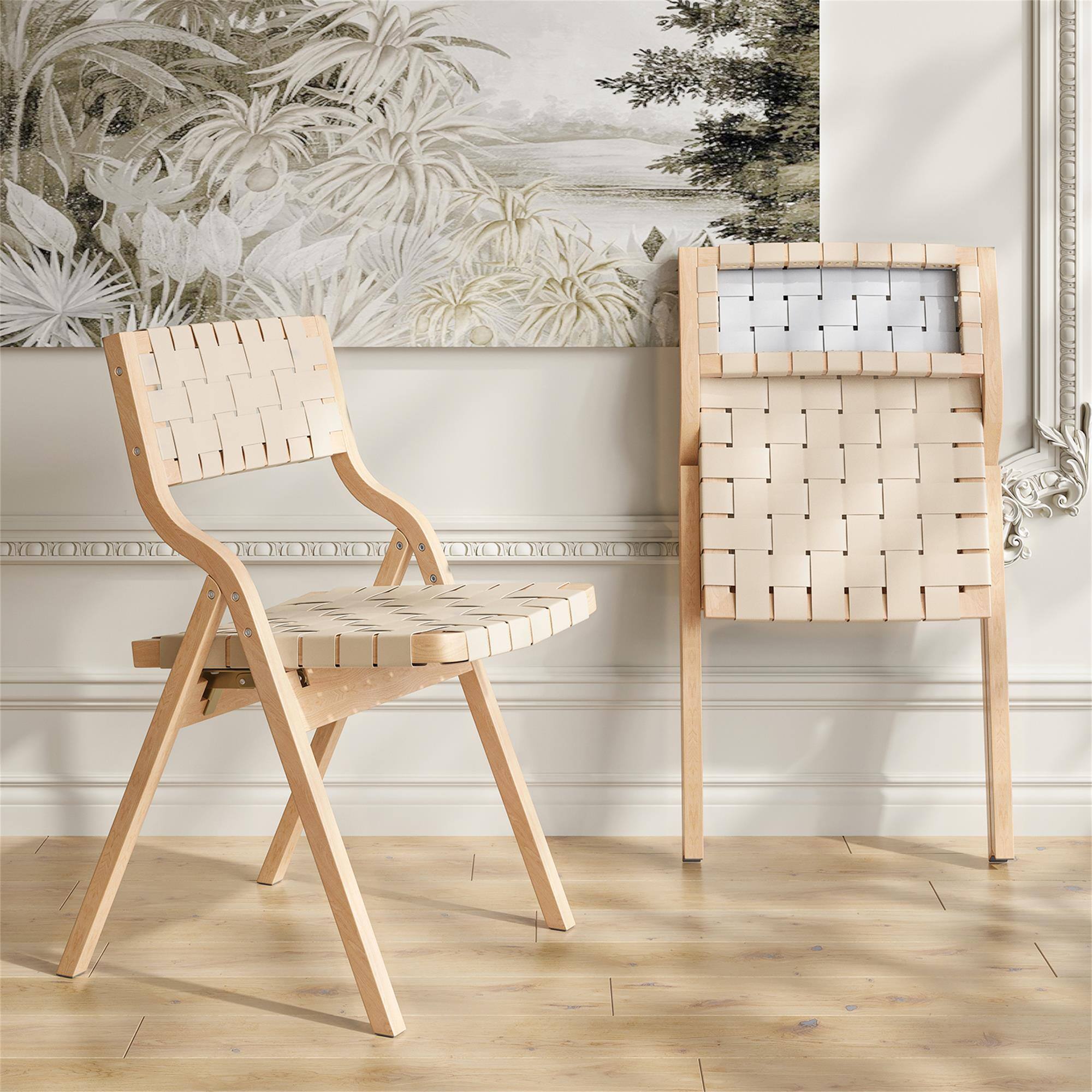 Alt View 3. Boyel Living - Wood Folding Chairs Indoor Stackable Dining Chairs Set of 2 - Beige.