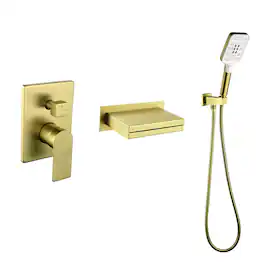 Boyel Living - Bathtub Faucet 2-Function Brass Pressure Balance Valve 3-Function Hand Shower 1.5m SUS304 Hose - Brushed Gold