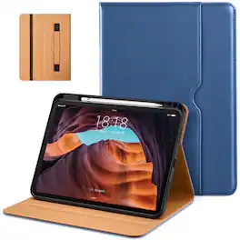 DTTO - Case for iPad 11th Gen 11" 2025 (A16) & 10th Gen 10.9" 2022, Leather Folio Cover with Pencil Holder & Auto Wake/Sleep - Abyss Blue