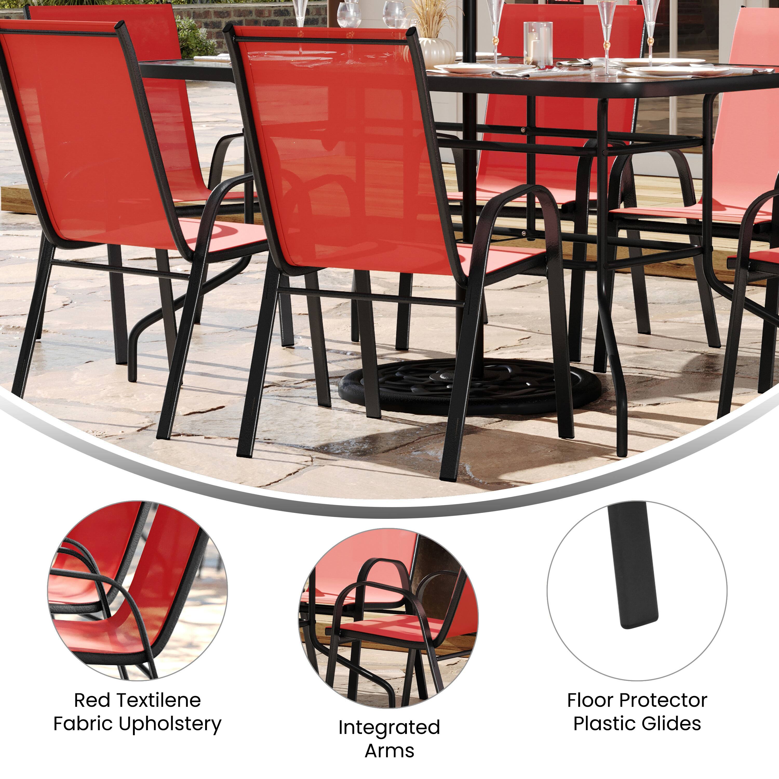Red Textilene Fabric Upholstery  
Integrated Arms  
Floor Protector Plastic Glides