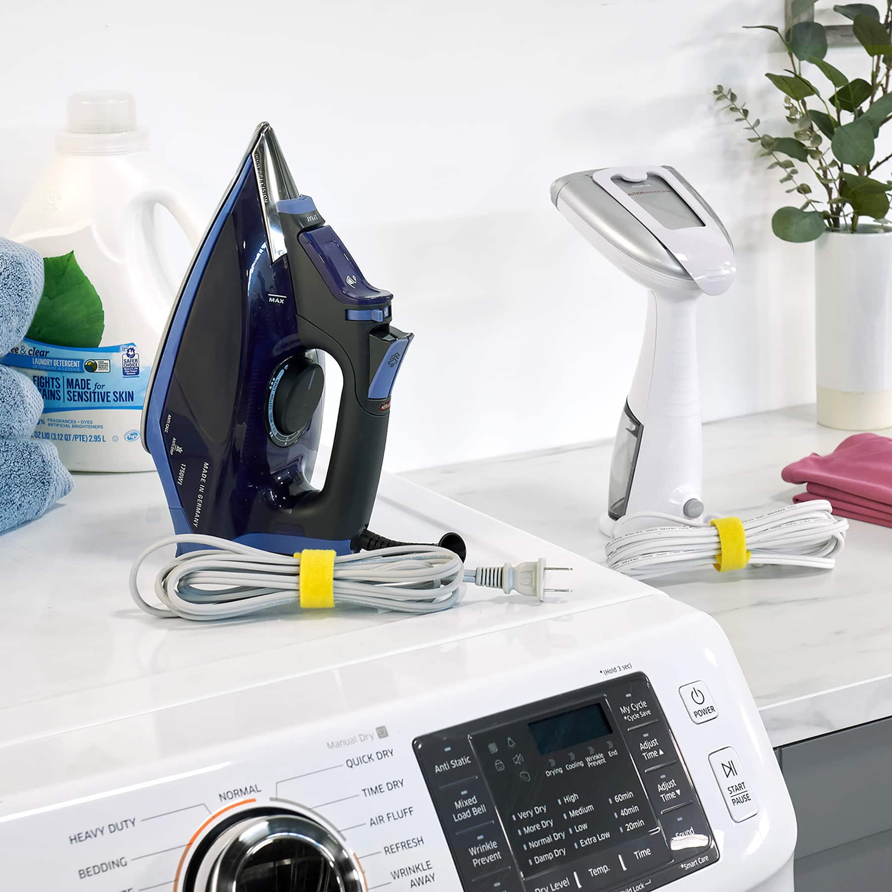 The text on the image is a description of a product called "Coleman Manual Dry Adjust & Dry" which is designed for people with sensitive skin. It features a quick anti-static drying cycle, adjustable drying time, and a refresh wrinkle prevent cycle. The product is suitable for mixed fabrics and has a low temperature dry setting. The drying time ranges from 5 to 50 minutes, with a pause function for added convenience. The product also has a load bell and a timer to ensure that the drying process is completed efficiently.