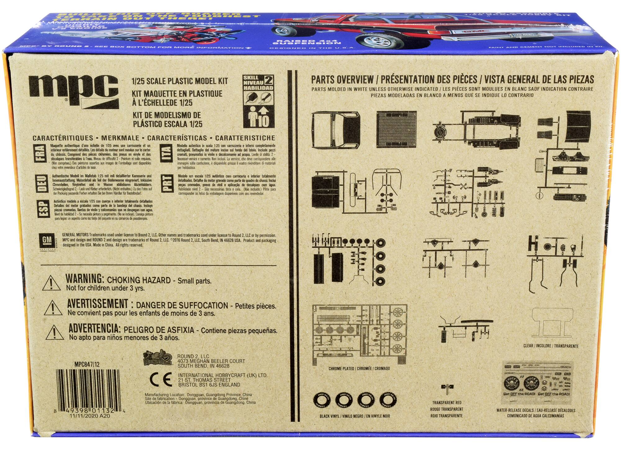 1/25 SCALE PLASTIC MODEL KIT  
NIVEAU 2 HABILIDAD  
KIT MAQUETTE EN PLASTIQUE À L'ÉCHELLE DE 1/25  
KIT DE MODELISMO DE PLASTICO ESCALA 1/25  

CARACTERISTIQUES - MERKMALE - CARACTERÍSTICAS  
- Authenticity of a 1/25 scale model with a detailed interior  
- Detailed exterior with decals  
- Authenticity of a 1/25 scale model with detailed interior  
- Detailed exterior with decals  
- Authenticity of a 1/25 scale model with detailed interior  
- Detailed exterior with decals  

SKILL 1/25 SCALE PLASTIC MODEL KIT  
NIVEAU 2 HABILIDAD  
KIT MAQUETTE EN PLASTIQUE À L'ÉCHELLE DE 1/25  
KIT DE MODELISMO DE PLASTICO ESCALA 1/25  

PARTS OVERVIEW / PRÉSENTATION DES PIÈCES / VISTA GENERAL DE LAS PIEZAS  
PARTS MOLDED IN WHITE UNLESS OTHERWISE INDICATED / LES PIÈCES SONT