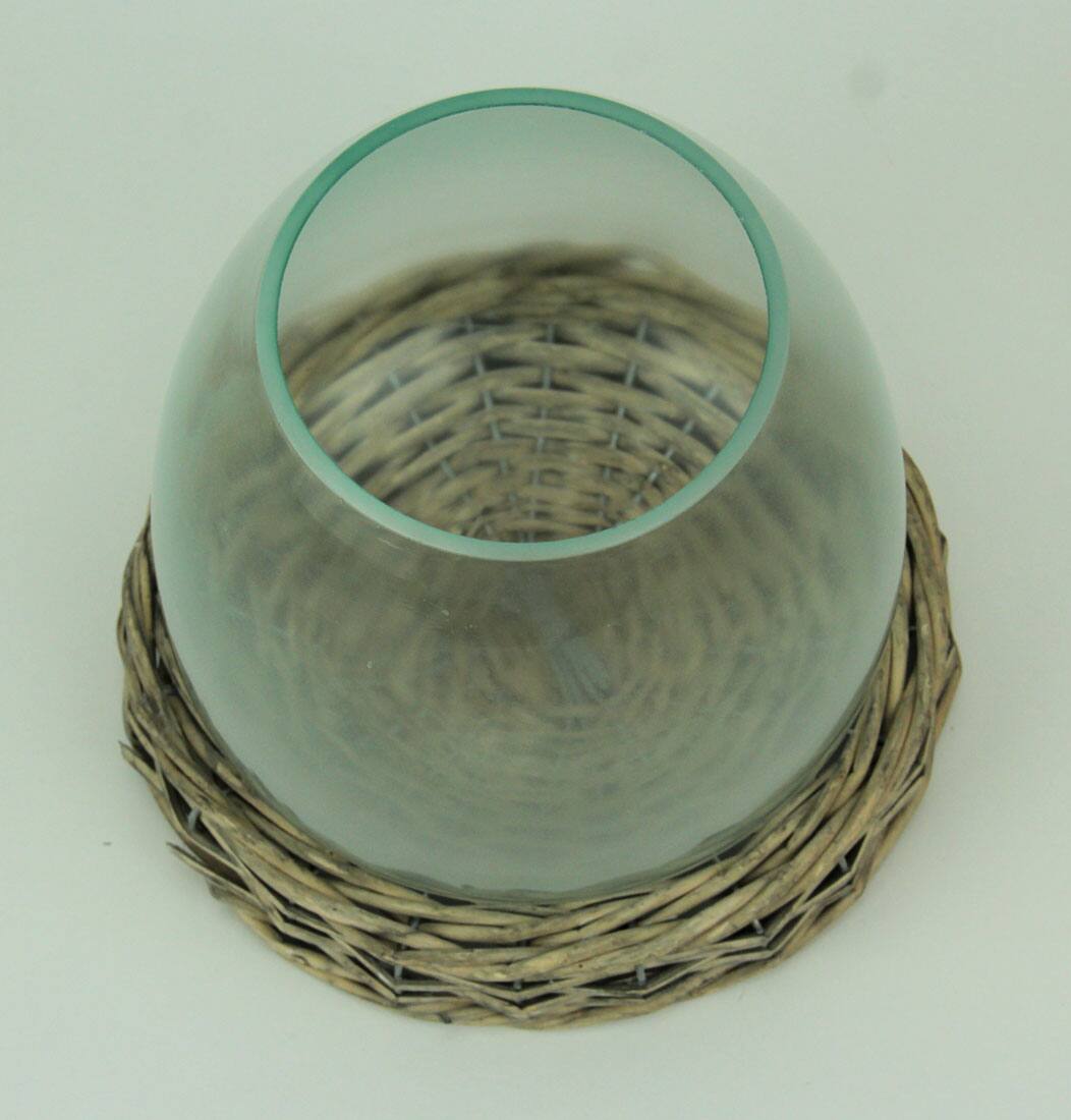 Alt View 1. PD Home & Garden - 8 Inch Diameter Glass Terrarium Vase With Wicker Base - Clear.