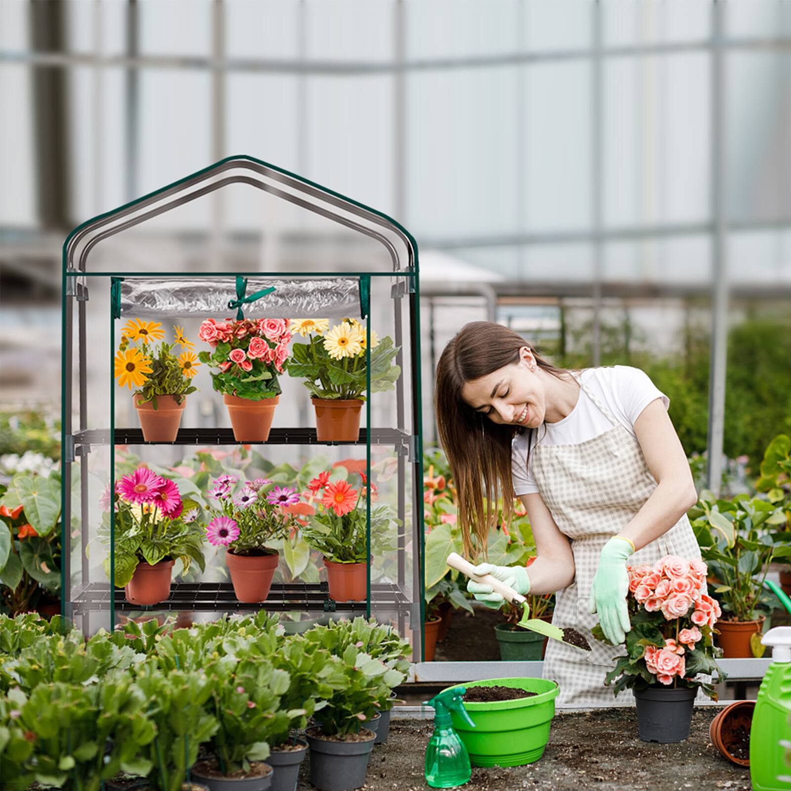 Alt View 6. Winado - 4 Tier Mini Greenhouse with PVC Cover & Roll-Up Zipper Door, Portable Waterproof Greenhouse.