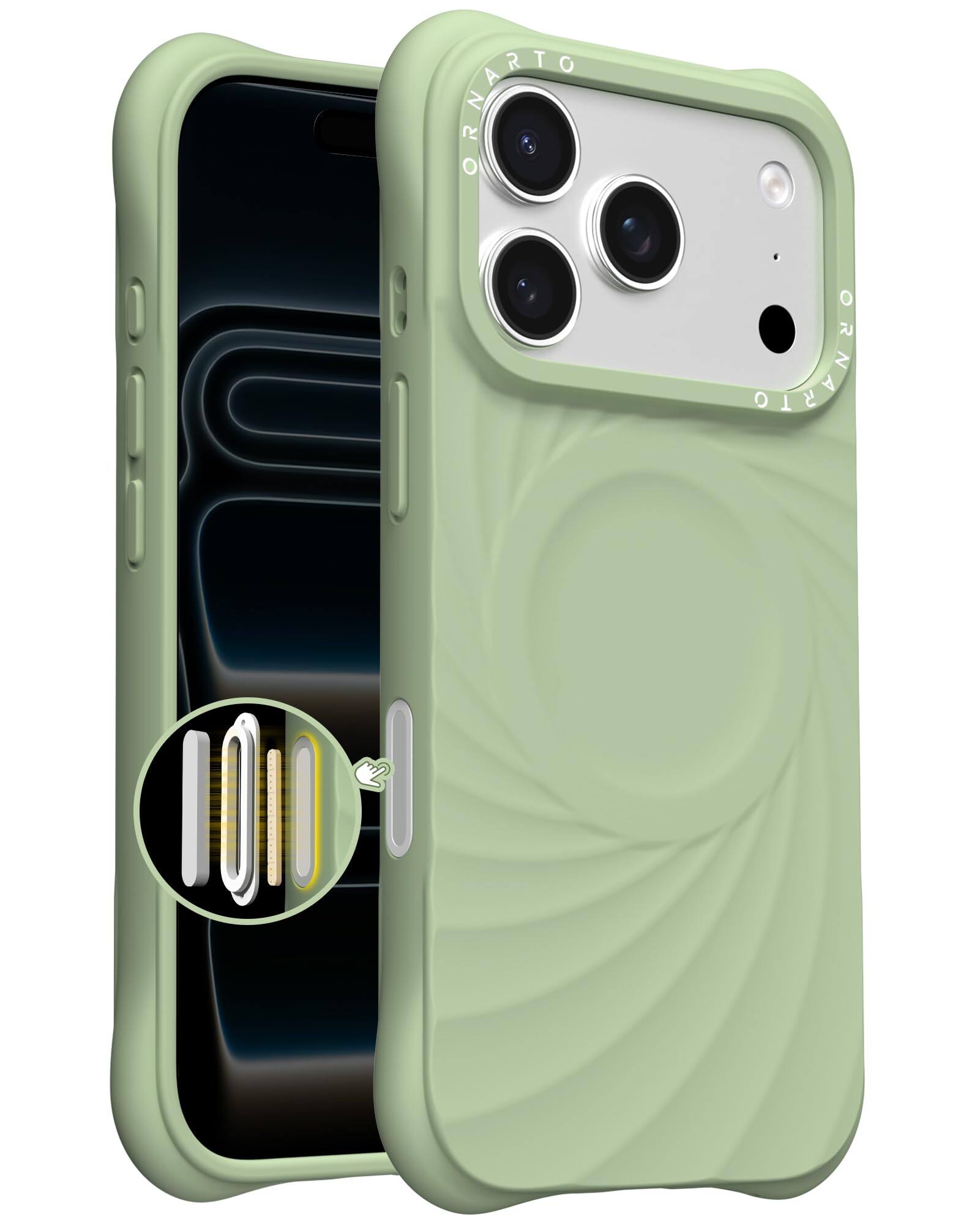 Alt View 1. Ornarto - ORNARTO Vortuxe Series Bundle for iPhone 17 Pro Max Case 6.9" and for MagSafe Phone Ring Holder in Matcha - Matcha.