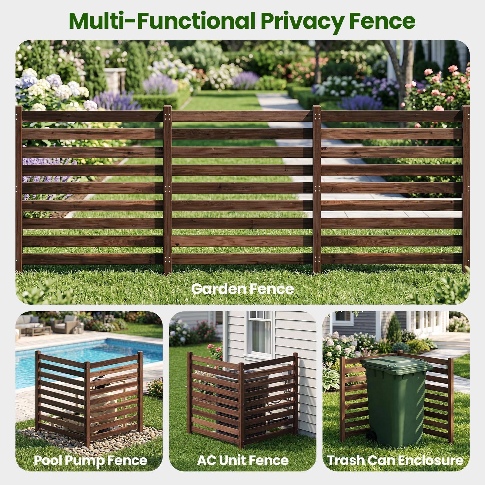 Multi-Functional Privacy Fence

- Garden Fence
- Pool Pump Fence
- AC Unit Fence
- Trash Can Enclosure