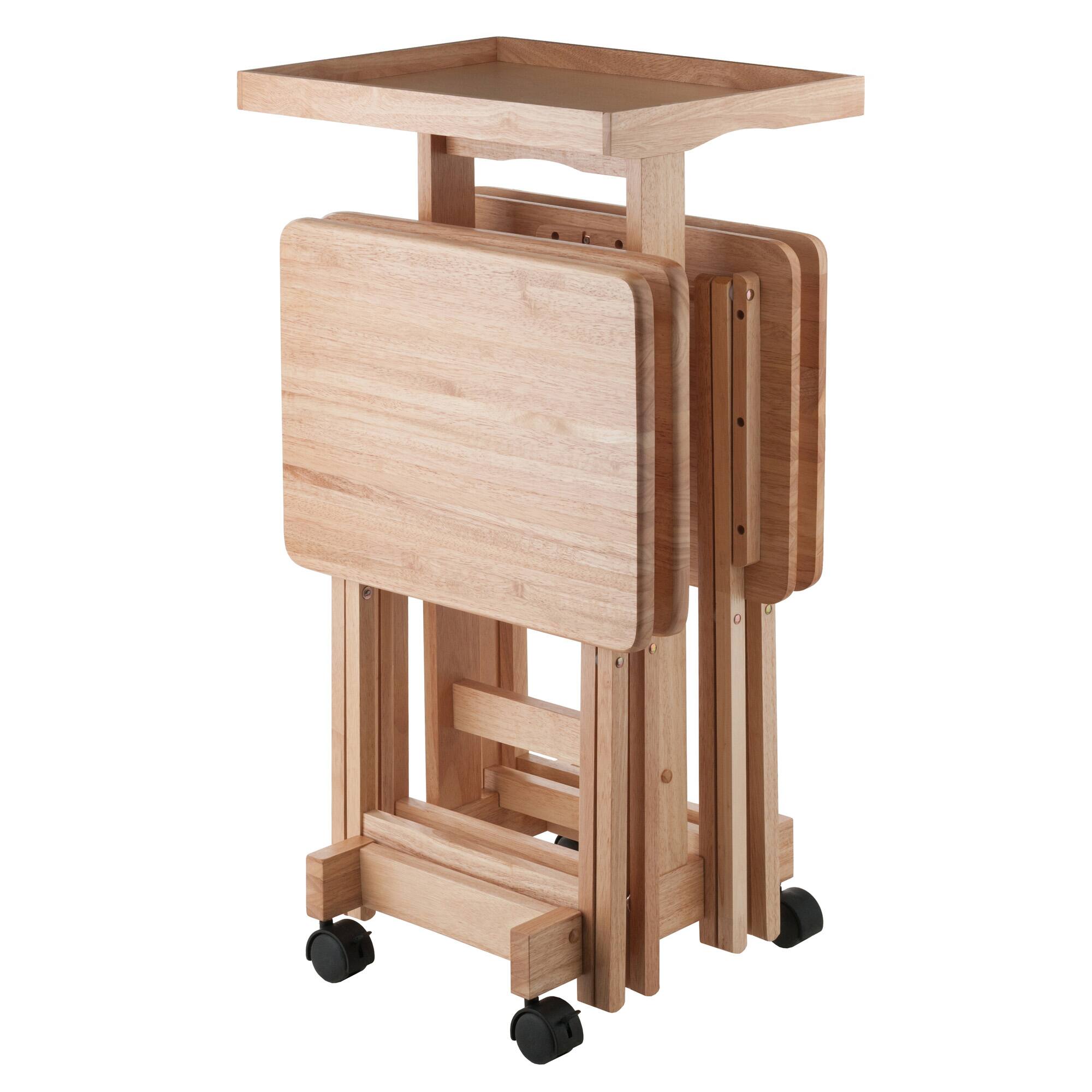 Front. Winsome Wood - Isabelle Set of 4 Snack Tables with Mobile Stand and Removable Tray - Natural.