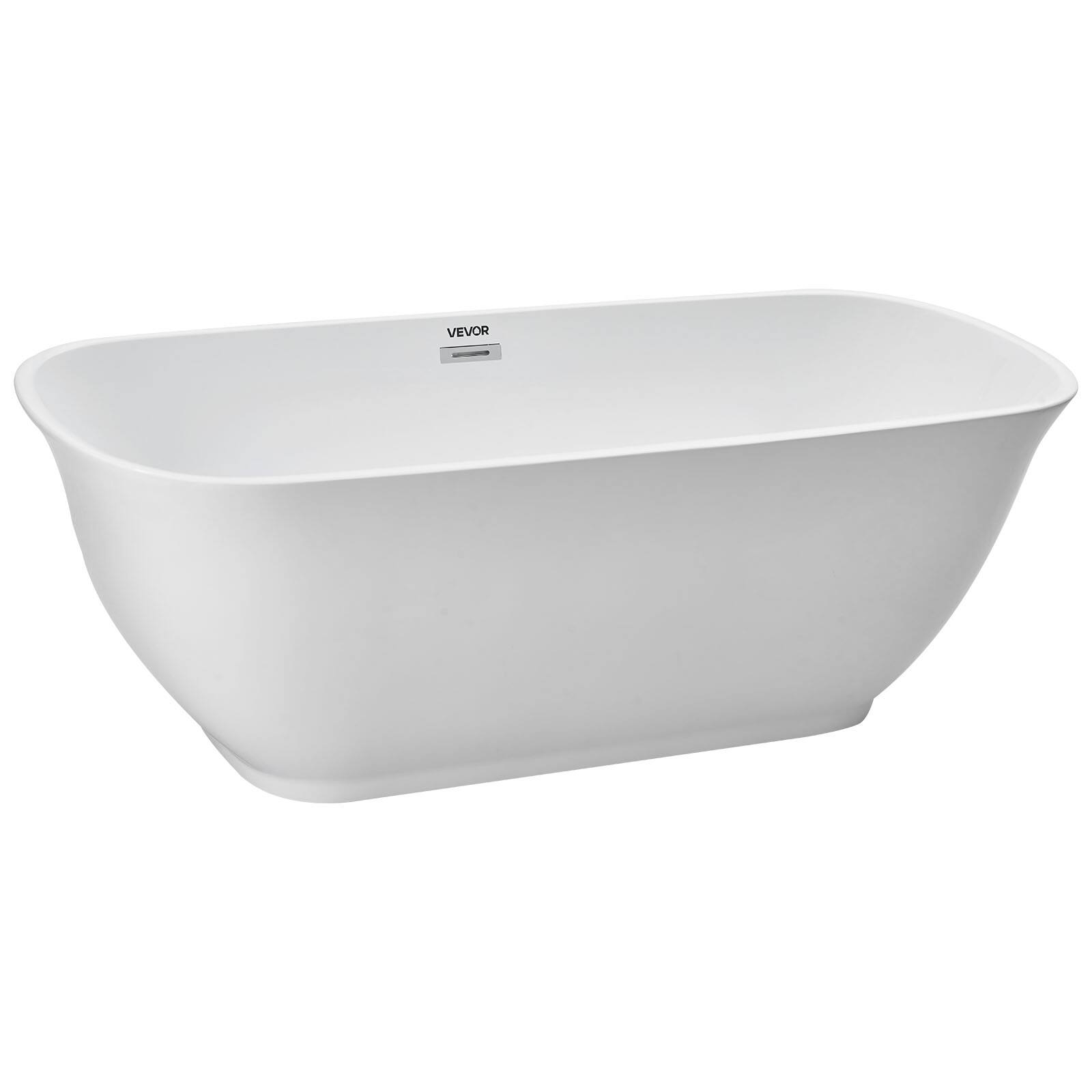 VEVOR - Acrylic Freestanding Bathtub, 67 Inch Contemporary Soaking Tub with Polished Chrome Overflow and Drain - White