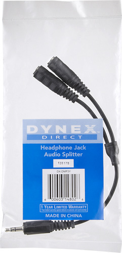 Best Buy: Dynex™ Dual Mini Headphone Jack Adapter Black DX-AD103