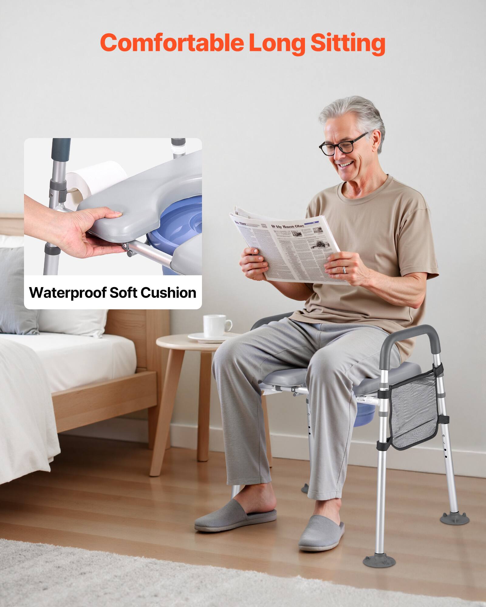 VEVOR Bedside Commode Chair, 500 lbs Capacity, 4 in 1 Portable