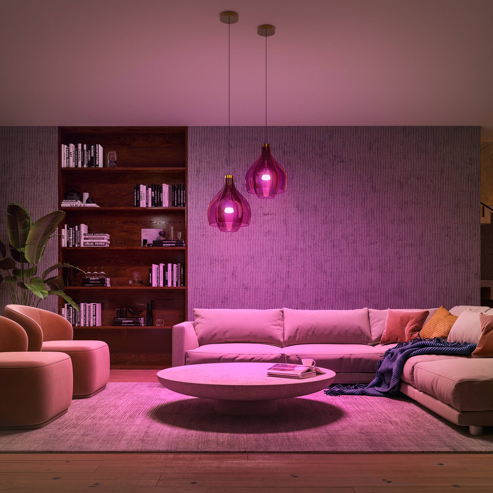 Alt View 1. Philips - Hue 75W A19 Smart Bulb Starter Kit (4‑Pack) – White & Color Ambiance + Hue Bridge - White and Color Ambiance.