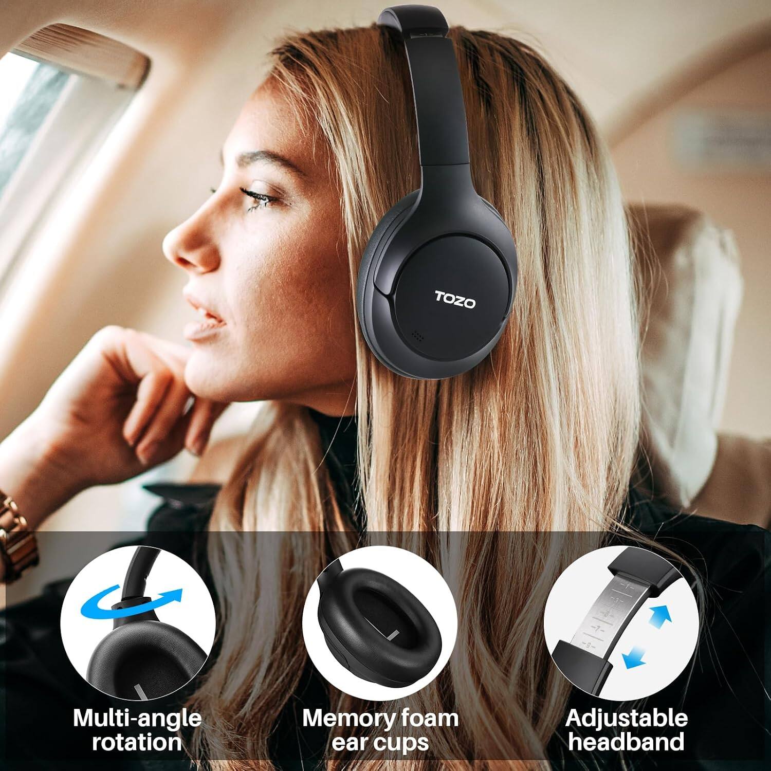 TOZO

Multi-angle rotation  
Memory foam ear cups  
Adjustable headband