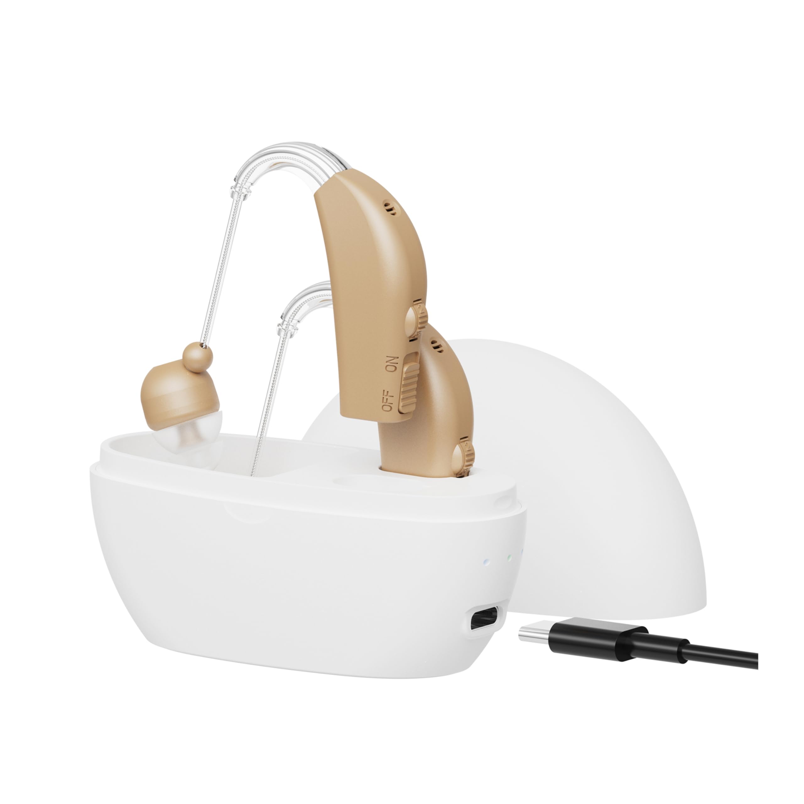 Front. MEDca - Digital Hearing Amplifier Set - Personal Sound Amplification Device, Rechargeable All-Day Battery Life by MEDca - Beige.