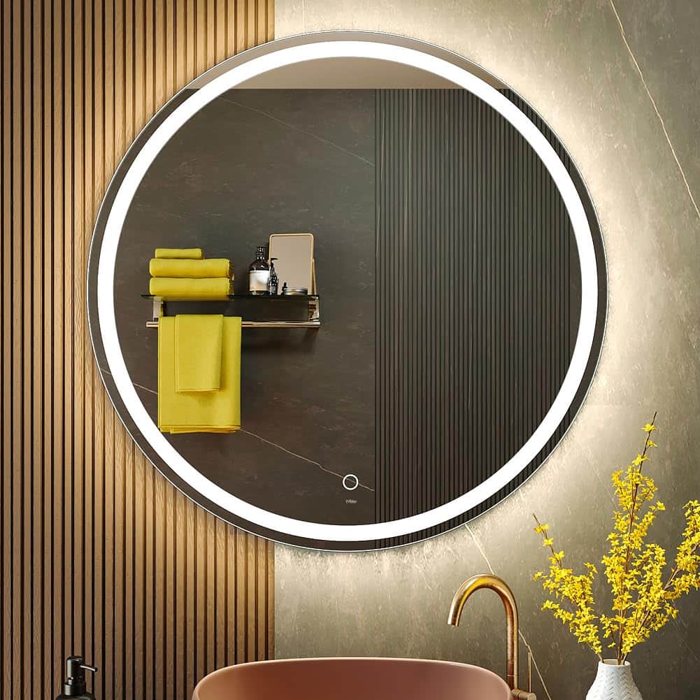 VEGA AUTOMOTIVE - Large Modern Led Round Bathroom Vanity Mirror Color Temperature Adjustable Anti fog Dimmable Lights Easy To - Touch Control 32"*32"