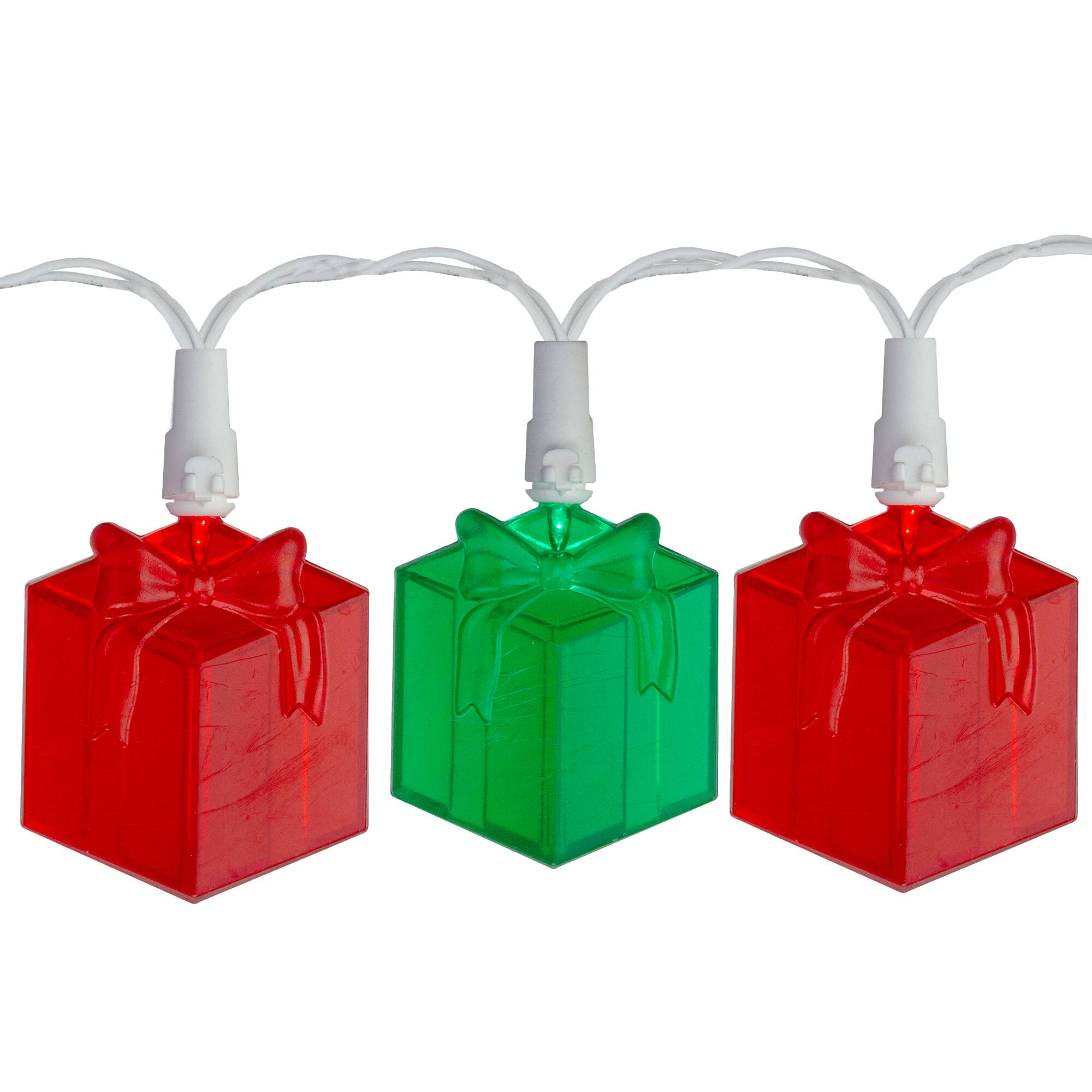 Front. Sienna - LED Gift Box Christmas Lights - Red and Green - 9.5' White Wire - Clear Lights - 20ct - Red.