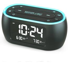 Dazzed Corner - Alarm Clock Radio with 7 Color Night Light,USB Charger, Battery Backup - Black