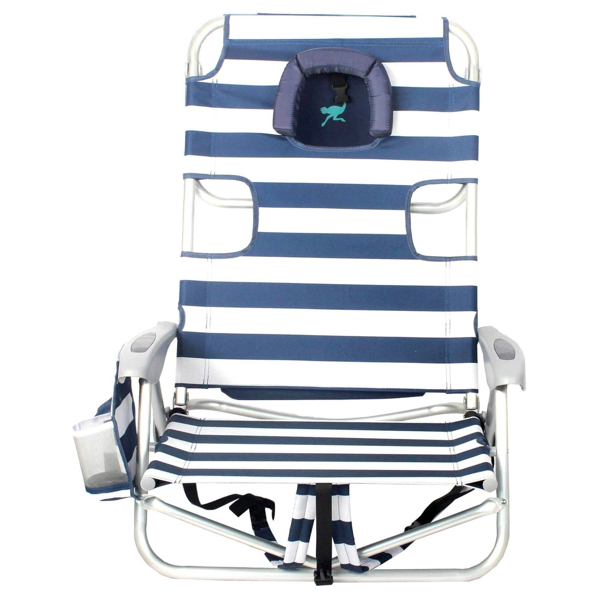 Alt View 3. Ostrich - Ostrich The Deluxe Backpacker Portable Beach Chair with Cooler Bag, Blue Stripe - Blue and White Striped.