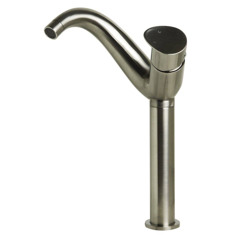 Left. Alfi - Tall Wave Brushed Nickel Single Lever Bathroom Faucet - Silver.