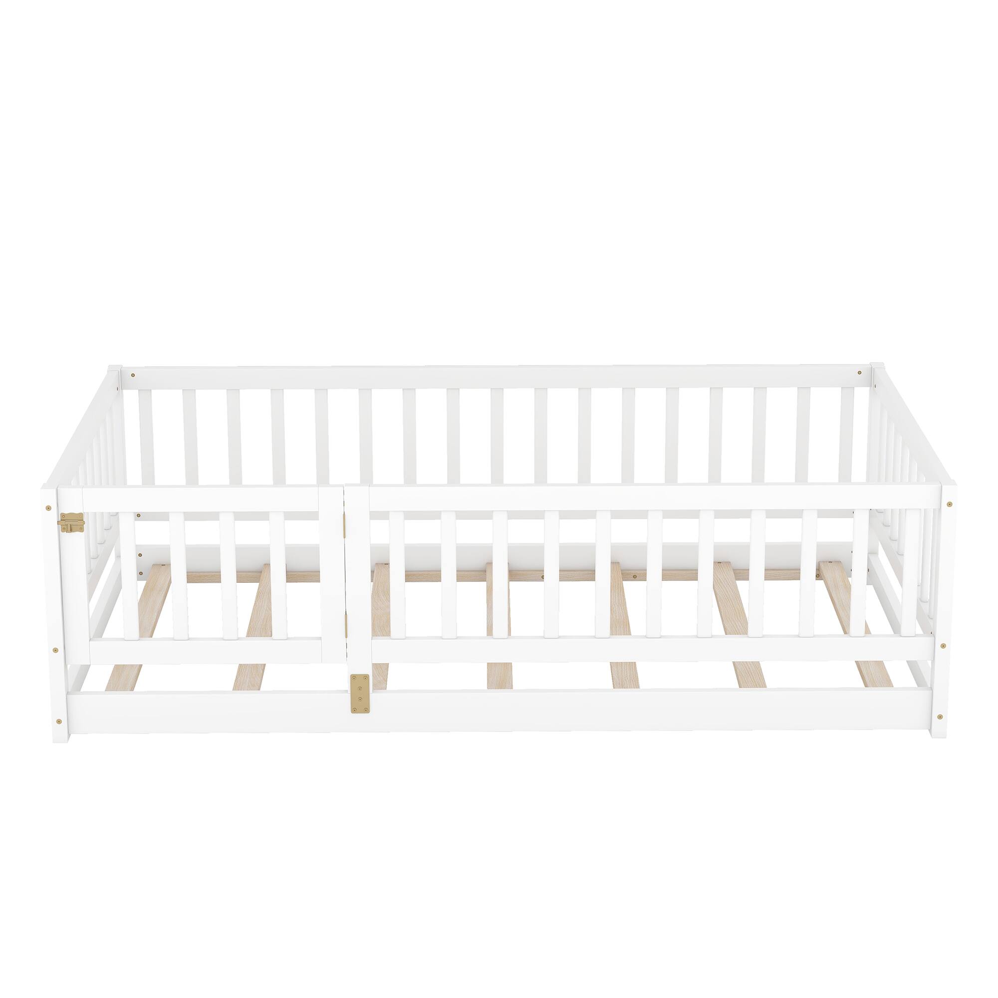 Alt View 7. GOODSILO - Twin Size Montessori Floor Bed with Fence and Door, Wood Bed Frame for Kids, Boys & Girls - White.