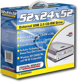 Angle Standard. Digital Research - 52x24x52 External USB 2.0 CD-RW Drive.