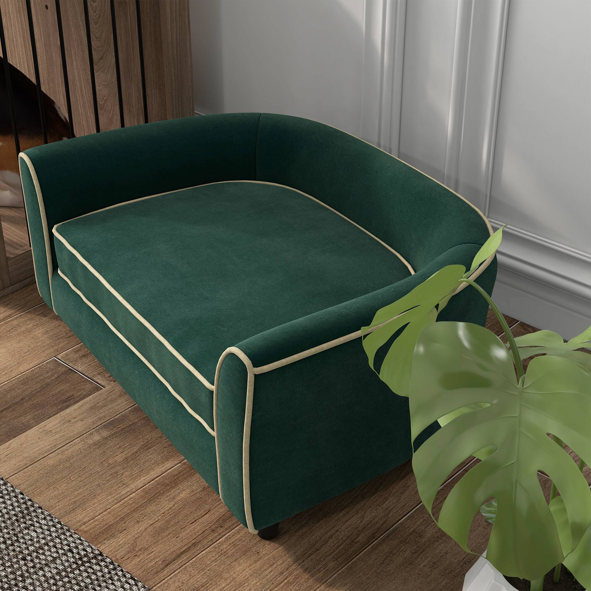 Alt View 4. Pawhut - Dog Couch Fancy Pet Bed Modern Dog Sofa for Small and Medium Dogs Cats, with Soft Cushion, Washable and Removable Cover - Dark Green.