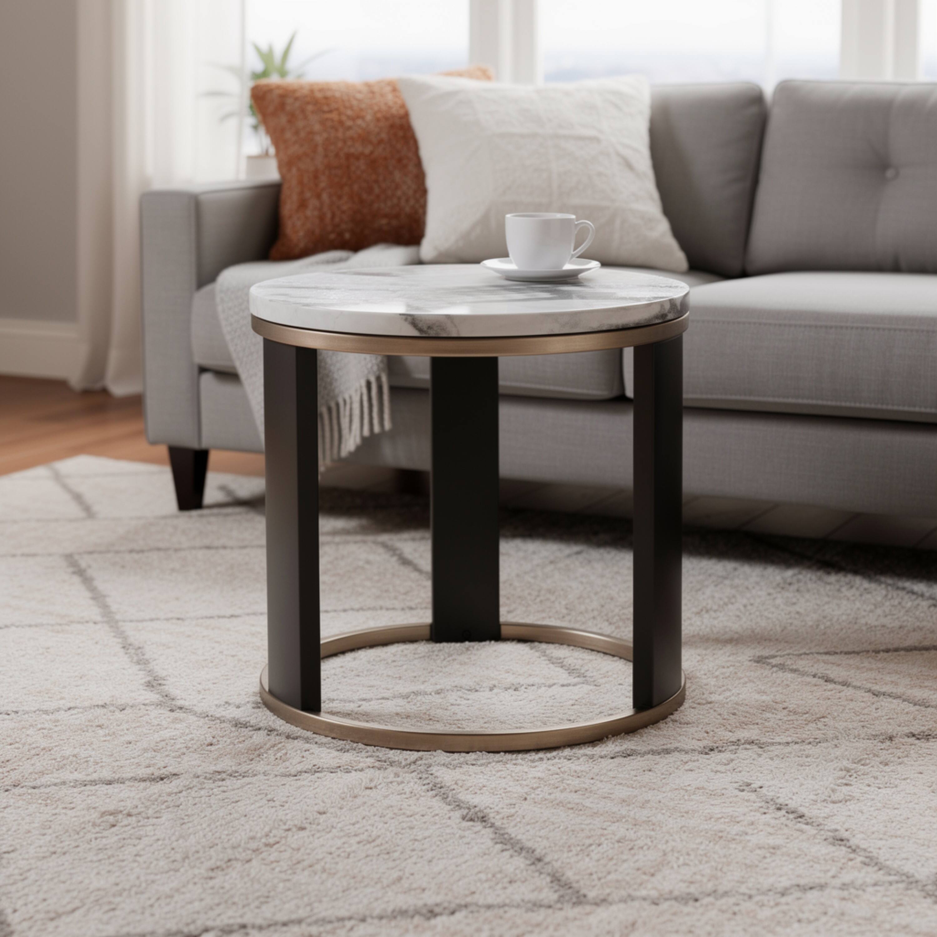 Alt View 5. Manhattan Lane - Besy Side End Table, 24 Inch  Faux Marble,  Ring Base, - White, Gold, Black.