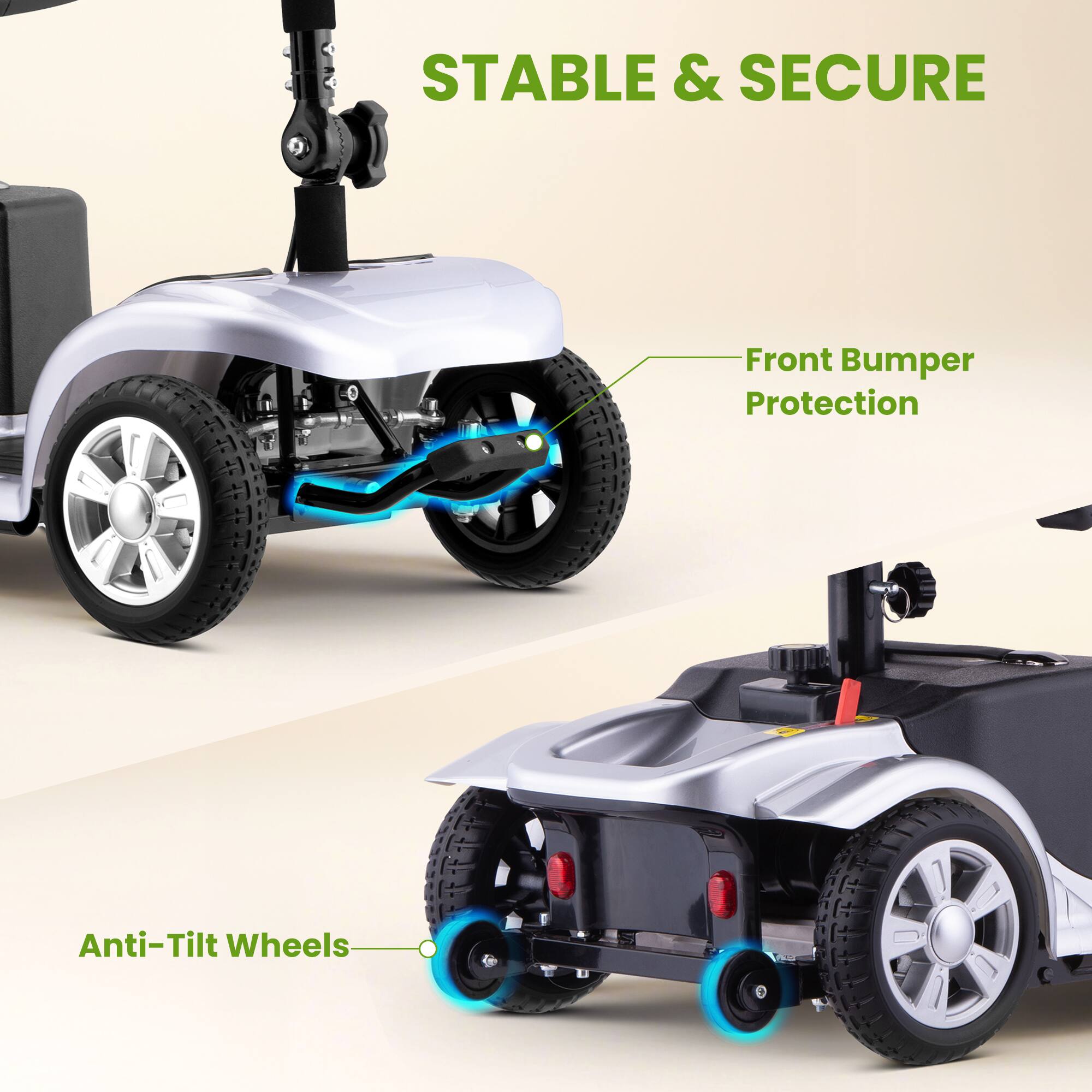 STABLE & SECURE

Front Bumper Protection

Anti-Tilt Wheels