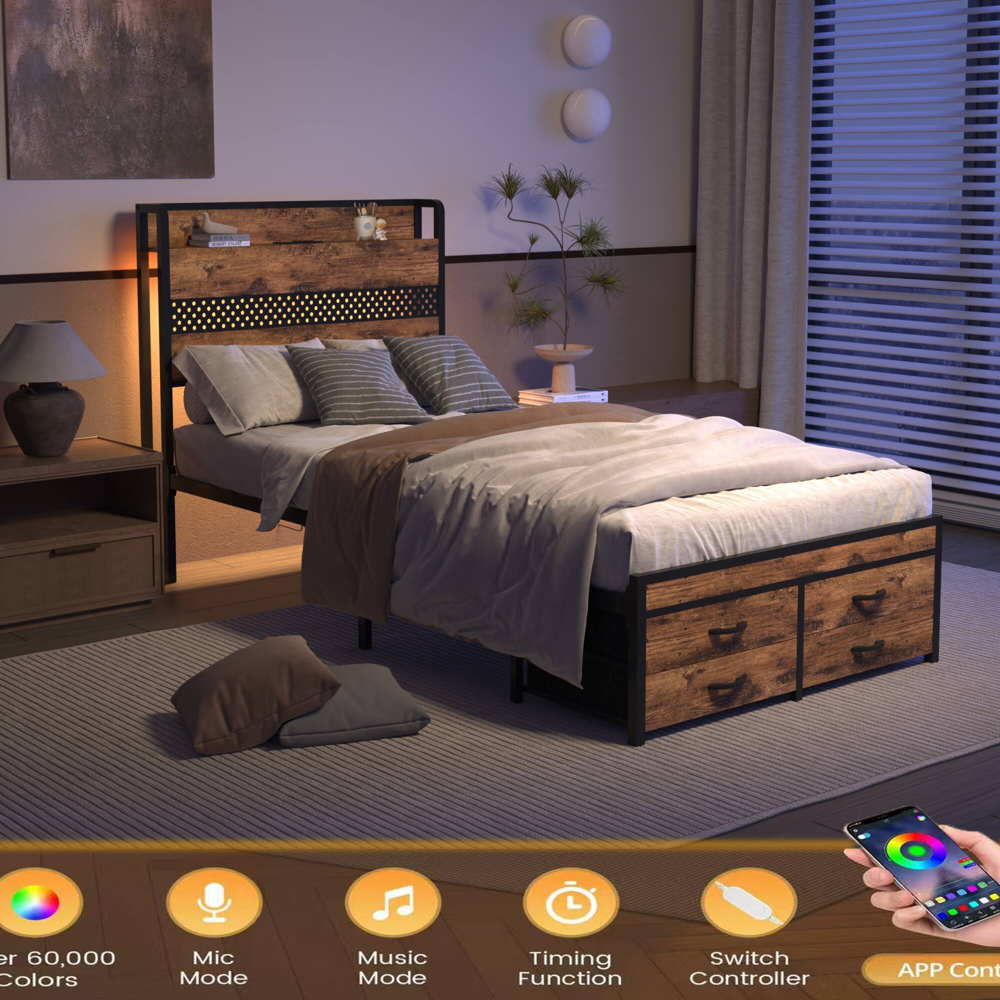 - Over 60,000 Colors
- Mic Mode
- Music Mode
- Timing Function
- Switch Controller
- APP Controller