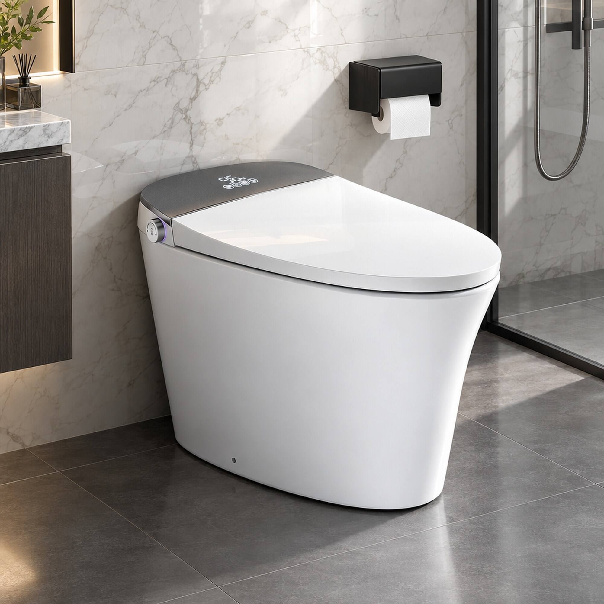Alt View 1. RYHNUYNE - Smart Toilet With Foam Shield, Zero Water Pressure Flush Heated Seat Warm Water and Dryer Auto Flush and Close - White.
