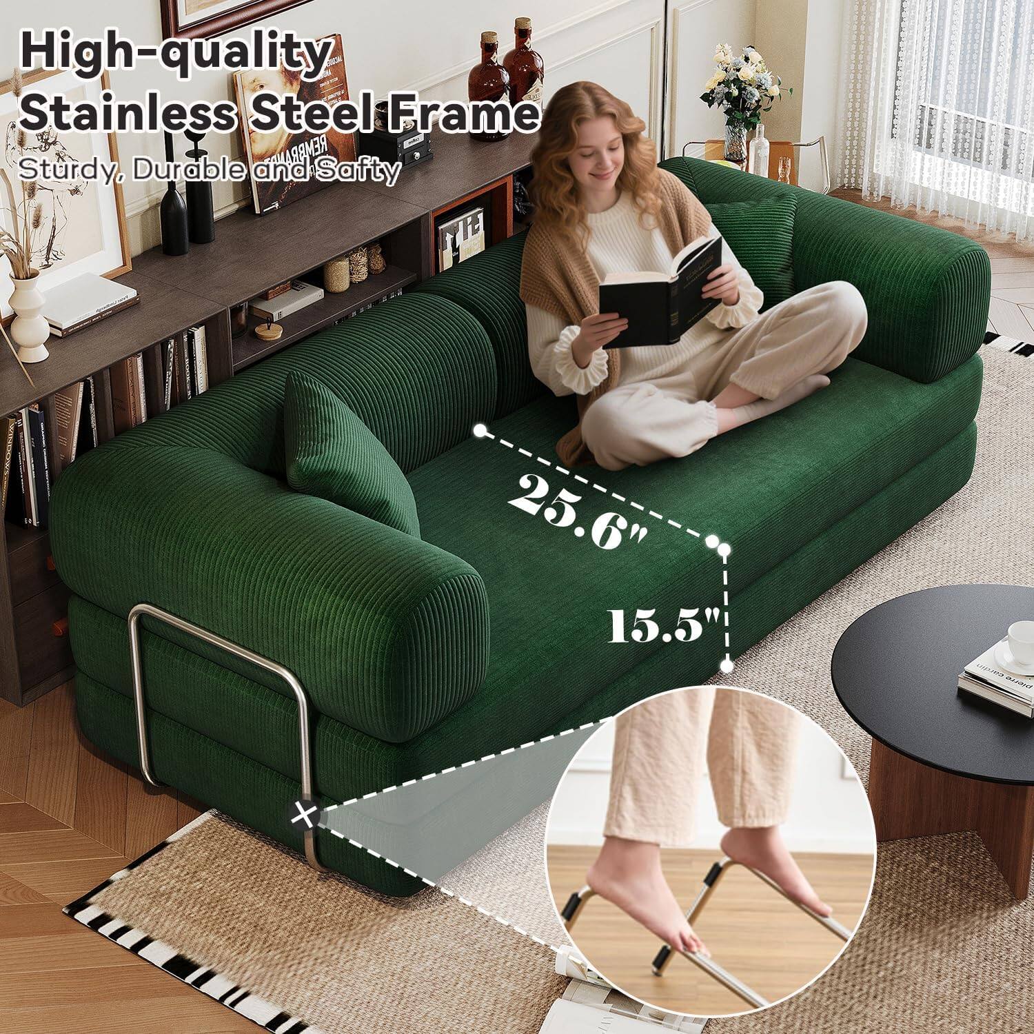 High-quality Stainless Steel Frame  
Sturdy, Durable and Safety  

25.6"  
15.5"